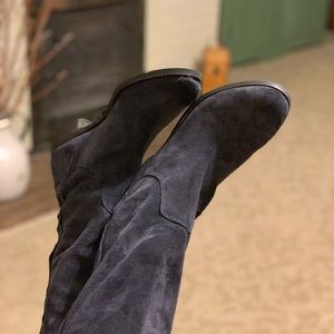 Navy Leather Suede Boots